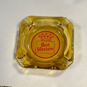 Best Western Yellow Glass Ashtray Amber